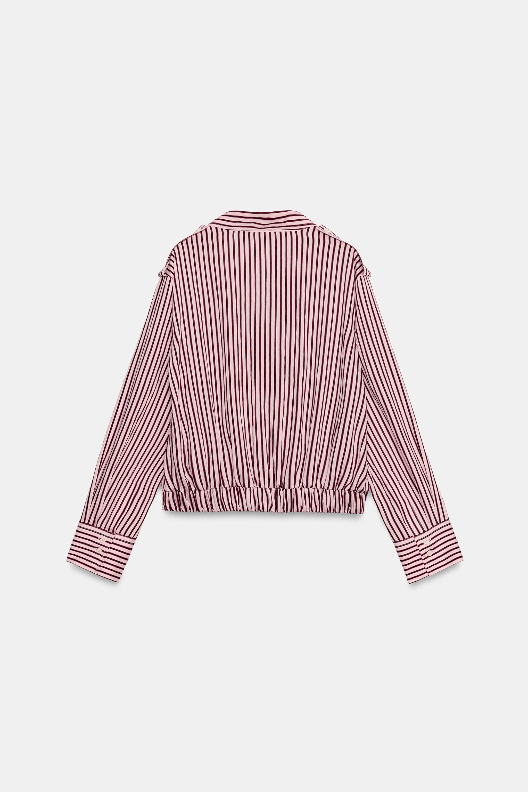 Женские рубашки Zara ZW COLLECTION STRIPED BOMBER SHIRT — фото 3