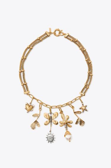 Zara BUTTERFLY CHARM COMBINATION NECKLACE - Gold / Silver