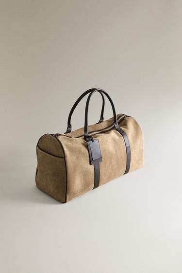 Zara LEATHER TRAVEL BAG - Beige