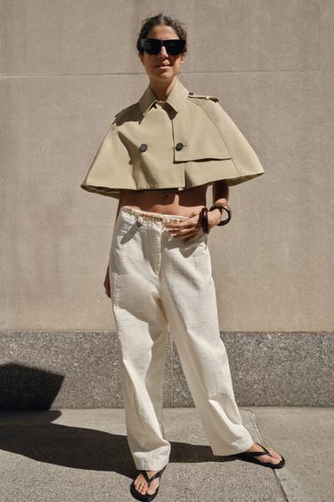 Zara ZW COLLECTION LINEN BLEND PANTS - Oyster-white