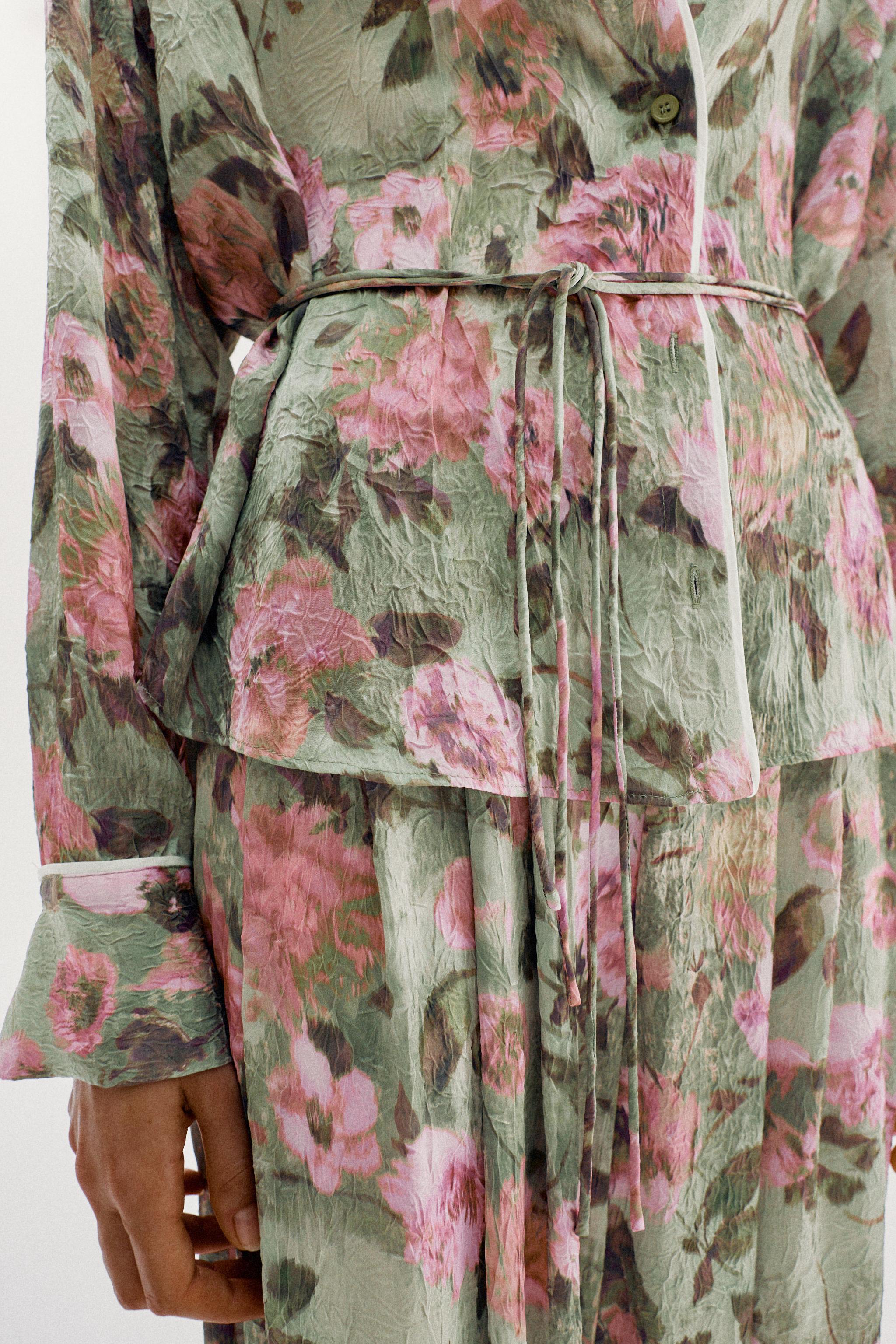 FLORAL PRINT SHIRT WITH THIN BELT