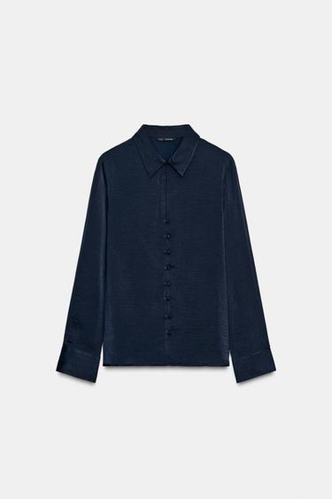 CHEMISE SATINÉE OUVERTURE - Bleu marine de Zara - Image 3