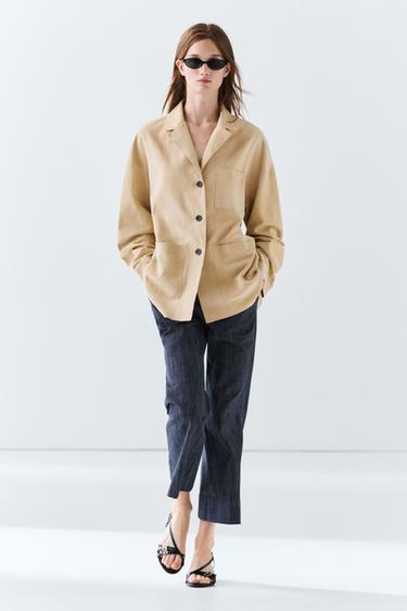 Blazer à poches en cuir velours - Beige de Zara - Image 0