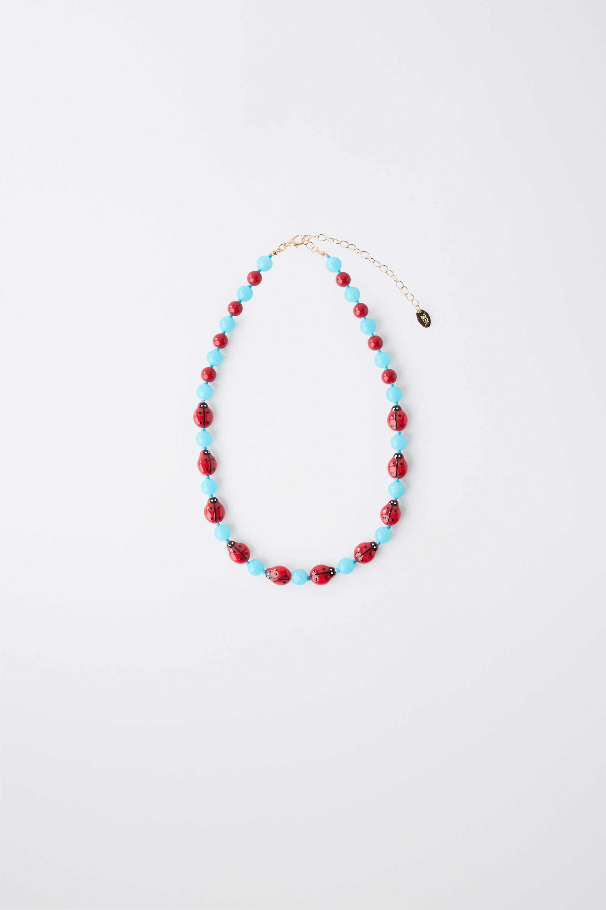 LADYBUG BEADED NECKLACE — Red