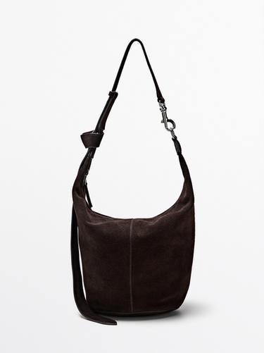 Zara Split suede leather bucket bag - Chocolate - Image 0