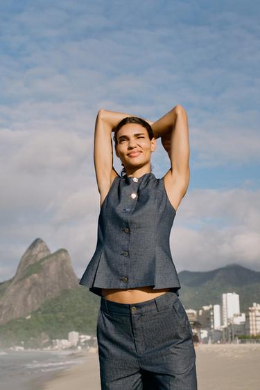 COLETE COM PREGAS E LINHO - Índigo da Zara