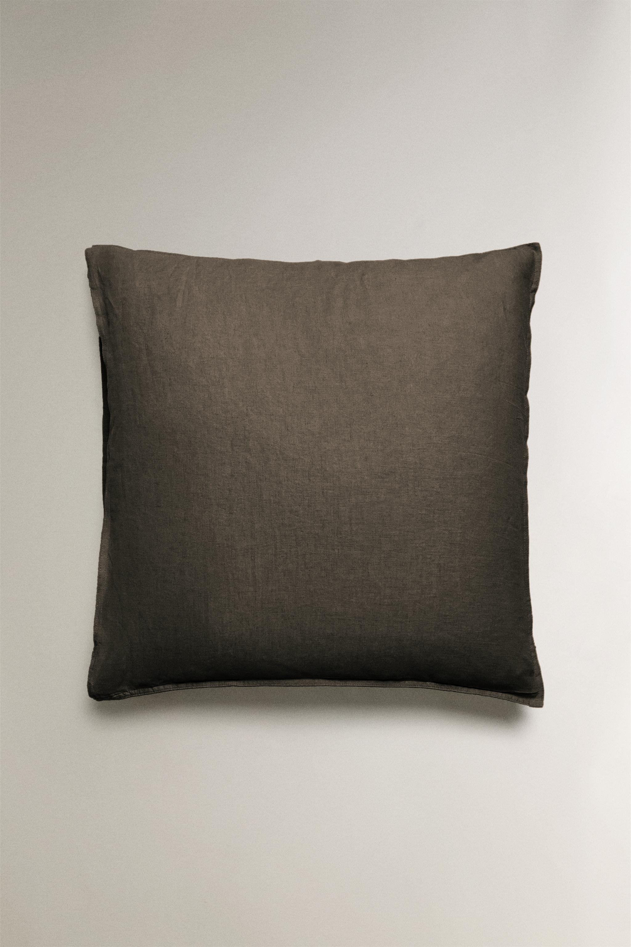 WASHED LINEN PILLOWCASE — Brown / Taupe