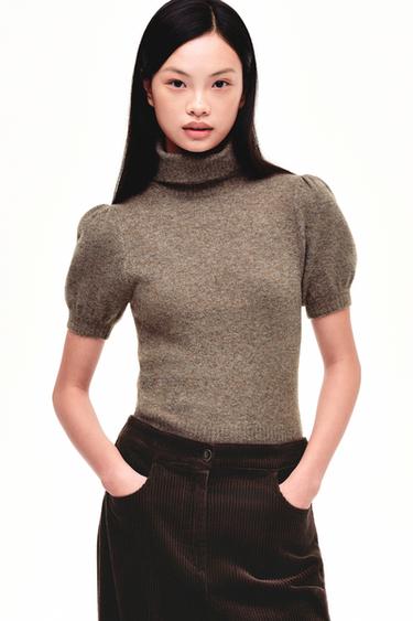 SHORT PUFF SLEEVE JUMPER - Brown / Taupe by Zara