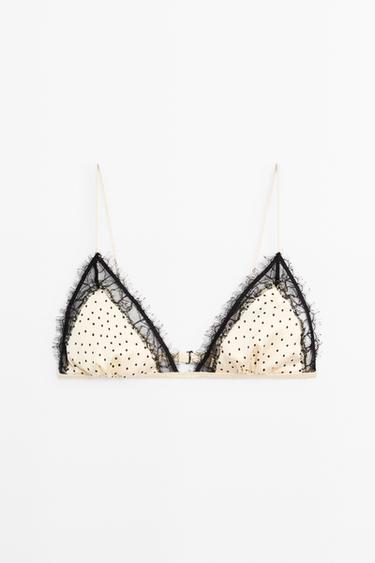 Zara Lace-trimmed polka dot triangle bra - Ecru