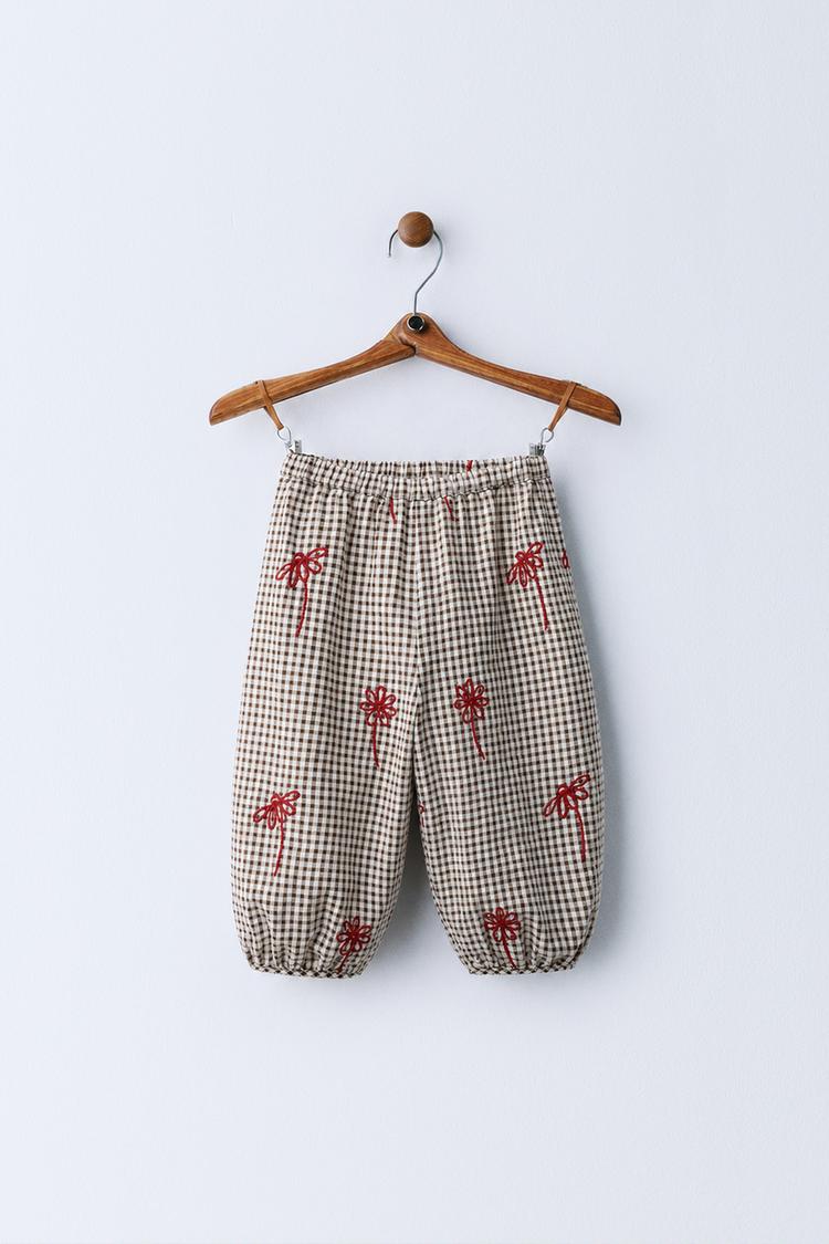 Pantalón sarouel de cuadros con bordado 5