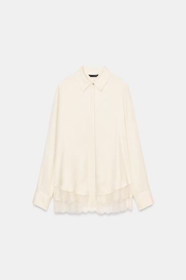 CAMISA SATINADA ENCAJE - Crudo de Zara