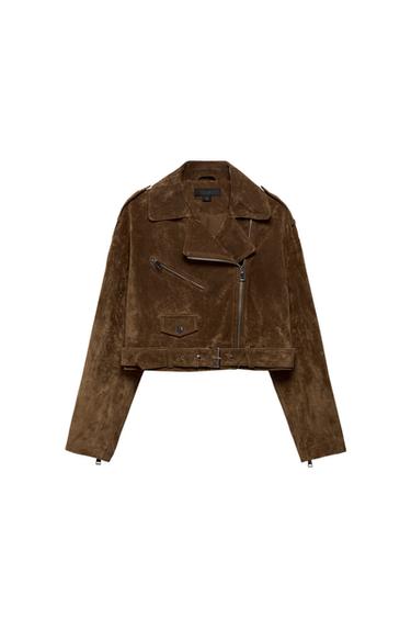 SHORT 100% SUEDE LEATHER JACKET WITH BELT - Tobacco by Zara