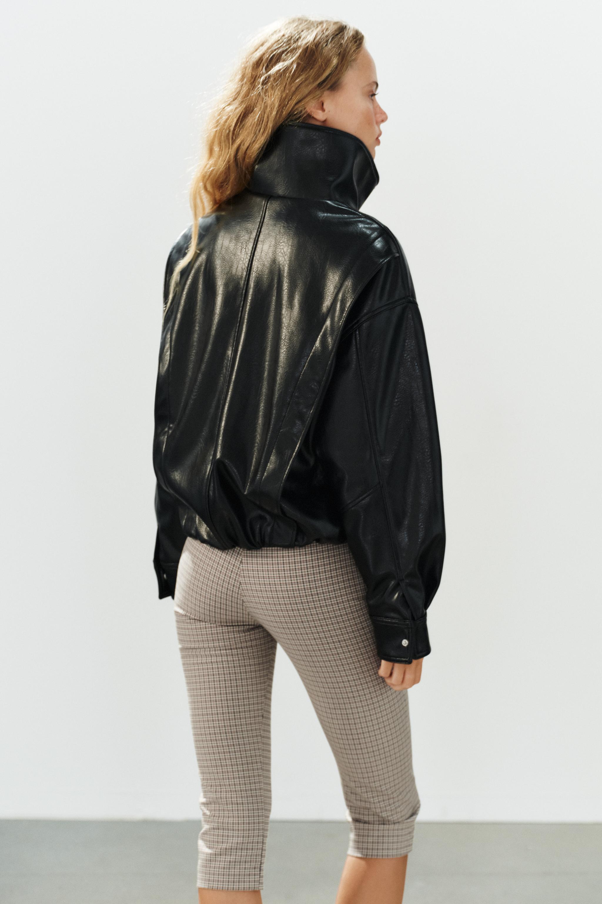 Zara Suni Deri Bomber Ceket görsel 5