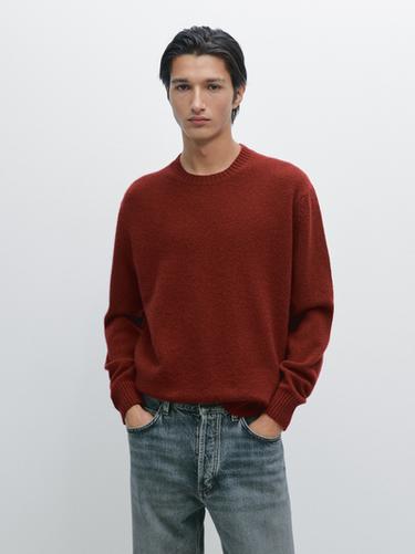 Jersey cuello redondo mezcla lana - Rojo oscuro de Zara