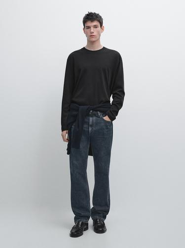 Zara Long sleeve medium weight cotton T-shirt - Navy blue