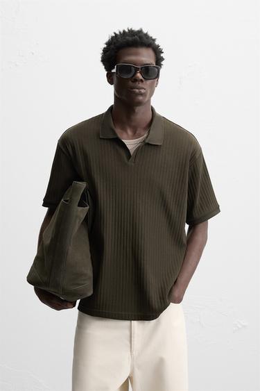 POLOSHIRT MIT RIPPENSTRUKTUR - Khaki von Zara
