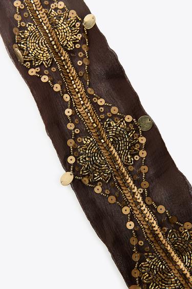 BEADED SEQUIN SCARF - Brown by Zara - Image 3