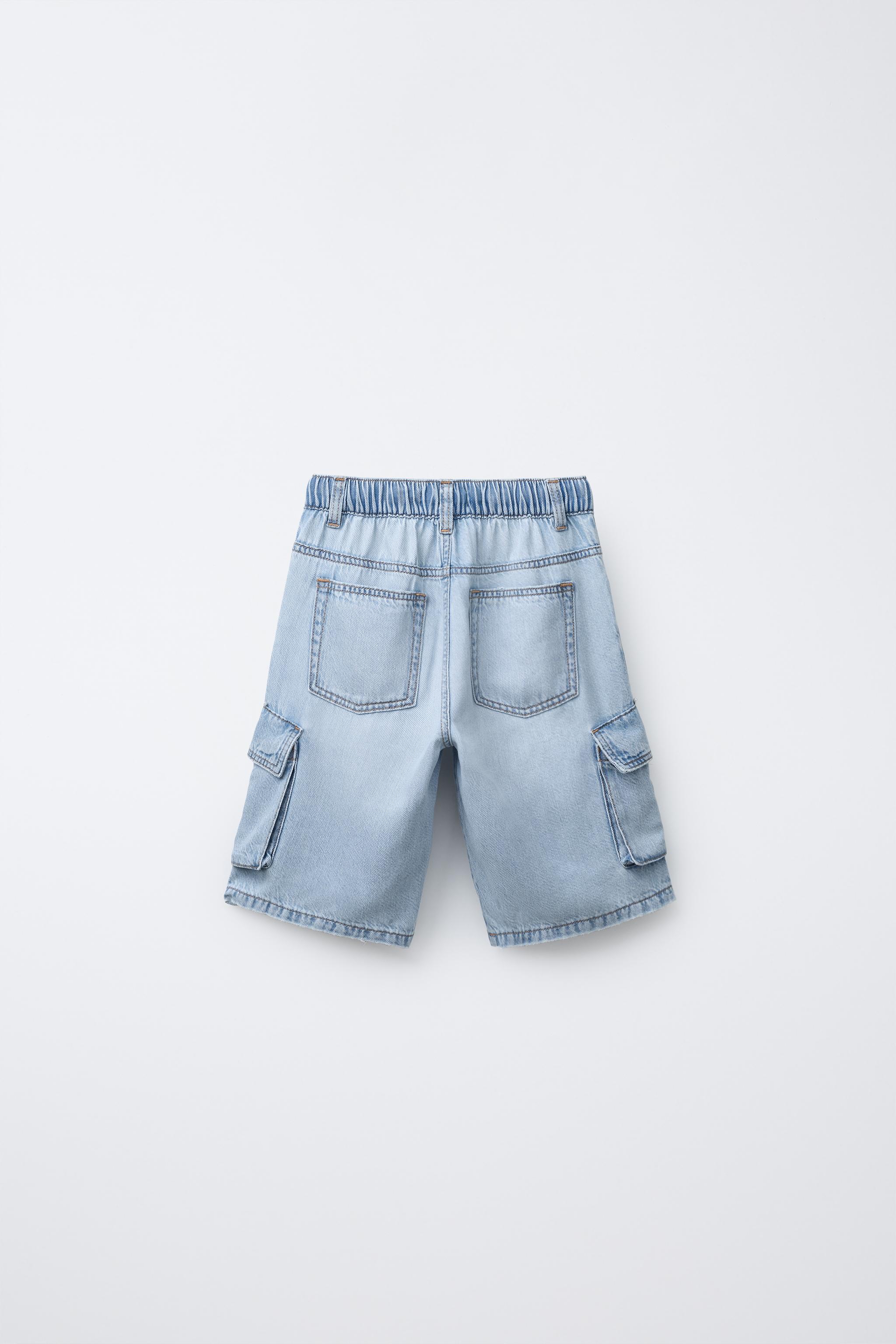 LOOSE-FITTING DENIM CARGO BERMUDA SHORTS Blue ZARA Spain