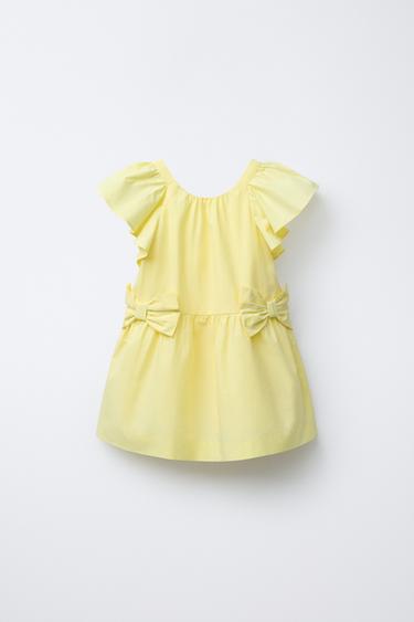 Zara POPLIN DRESS WITH BOWS - Yellow