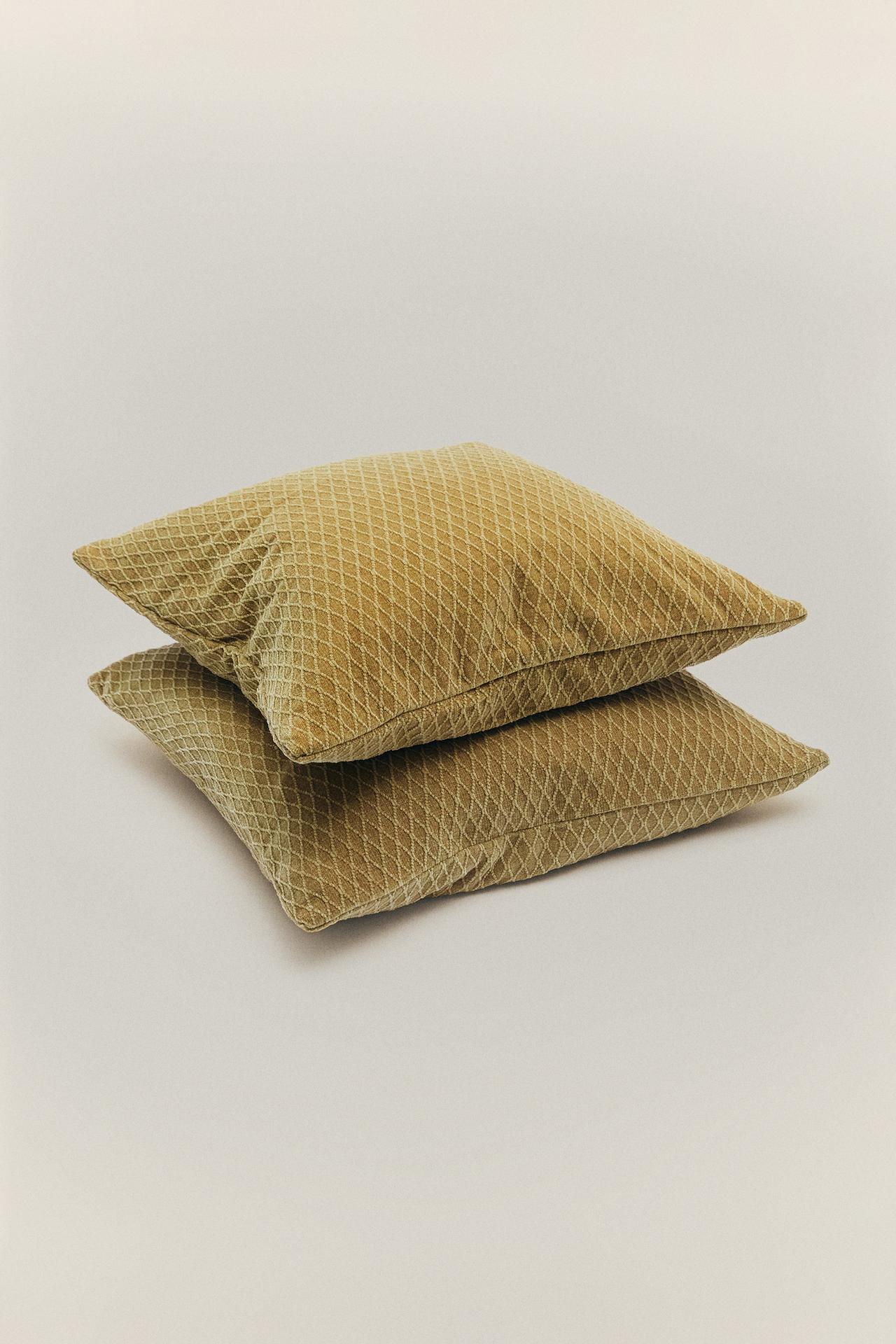 CHENILLE RAISED DIAMOND DESIGN THROW PILLOW COVER — Mustard