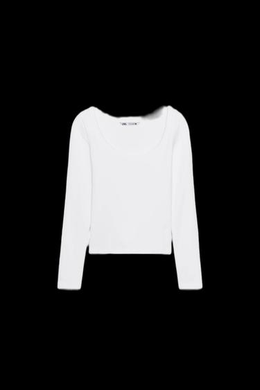 RIB LONG SLEEVE T-SHIRT - White by Zara - Image 0