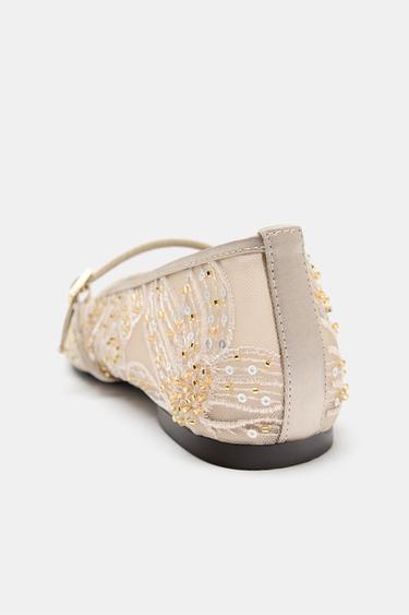 SHINY MESH BALLET FLATS - Beige by Zara - Image 3
