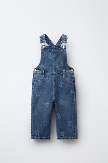 DENIM DUNGAREES WITH EMBROIDERED STARS - Blue by Zara