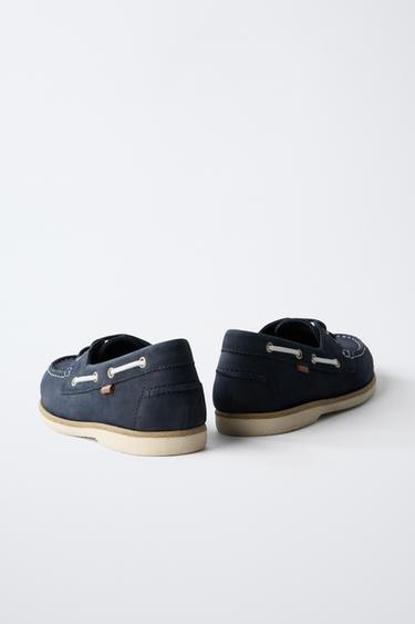 LEATHER DECK SHOES - Navy Blue by Zara - Image 4