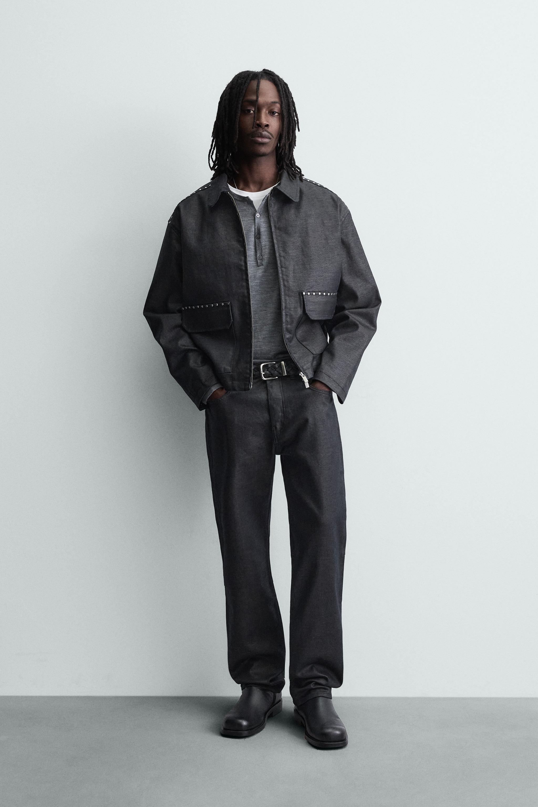 ストレートフィットワックスフィニッシュデニムパンツ - ブルー | ZARA