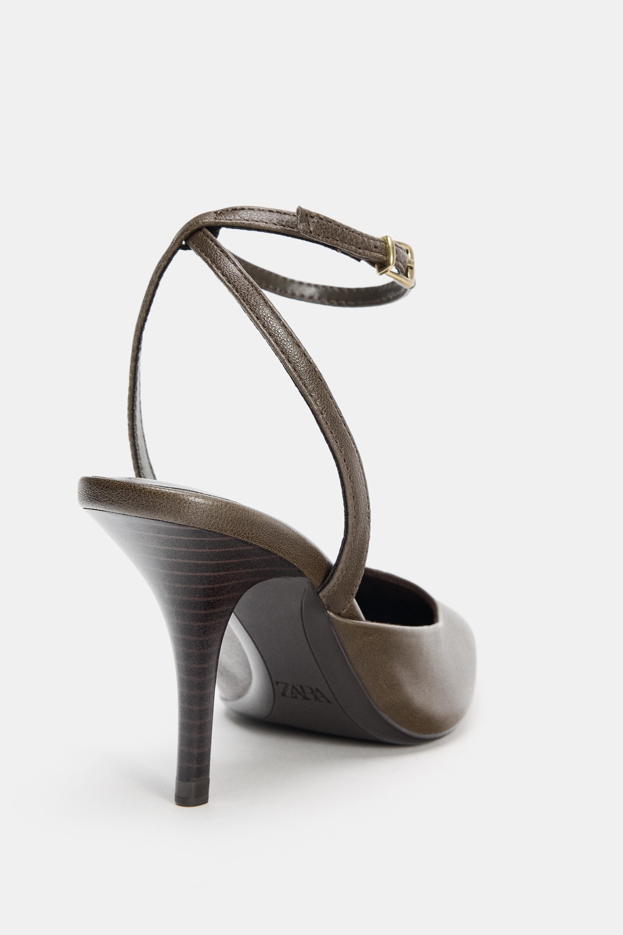 LEATHER SLINGBACK HEELS WITH ANKLE STRAP