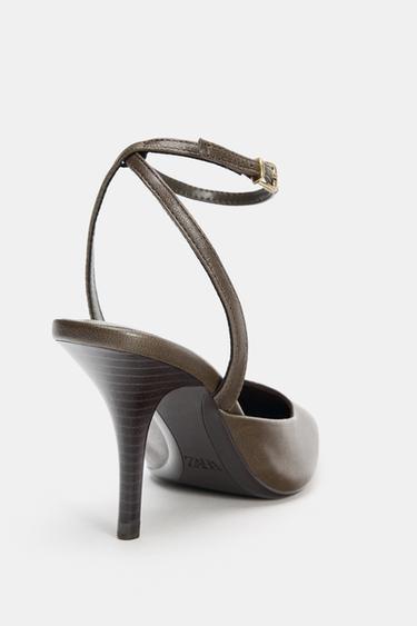 LEATHER SLINGBACK HEELS WITH ANKLE STRAP - Mink Grey by Zara - Image 6