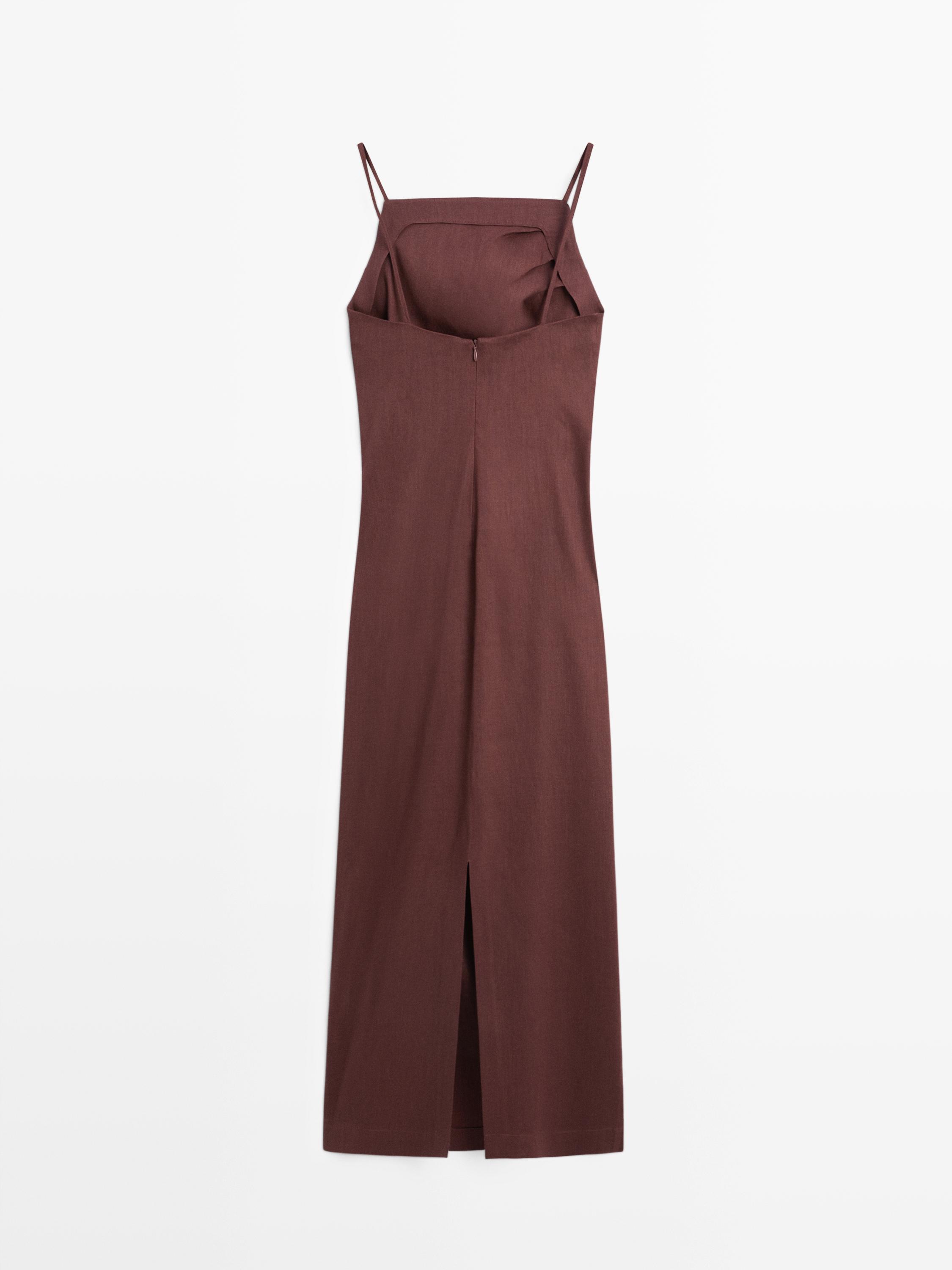 Robe midi à bretelles en lin stretch