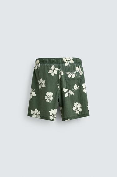 SHORT DE BAIN À IMPRIMÉ HIBISCUS - Vert billard de Zara - Image 1