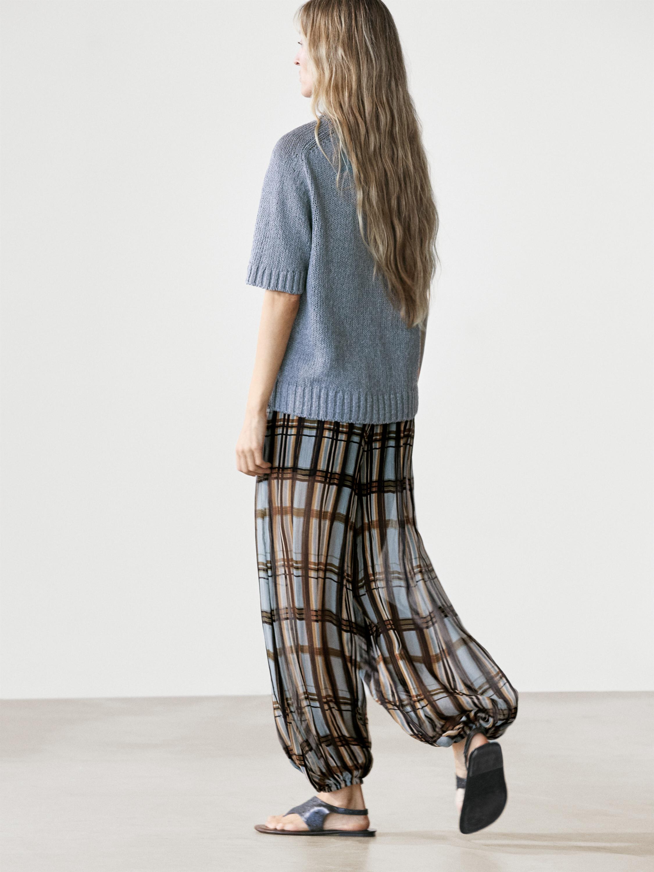 Pantalon bouffant fluide imprimé carreaux