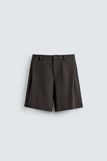 Zara 休閒版側褶短褲 - 巧克力色