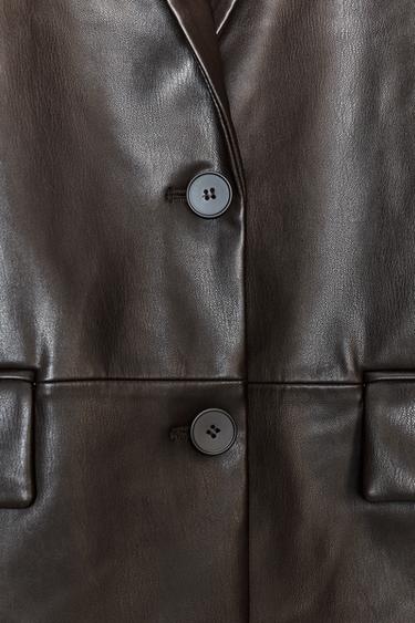 BLAZER DROIT MATIÈRE SYNTHÈTIQUE - Chocolat de Zara - Image 6