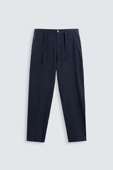 COTTON/LINEN TROUSERS - Navy blue by Zara