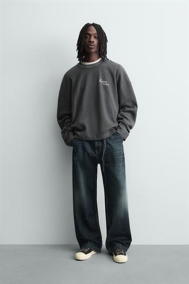 TEXTURED SWEATSHIRT WITH SLOGAN PRINT - Charcoal grey by Zara - Image 0