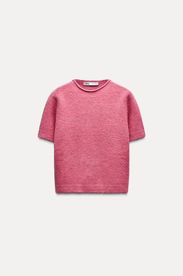 Zara SOFT SHORT SLEEVE KNIT SWEATER - Pink