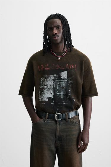 WASHED PRINT KNIT T-SHIRT - Black by Zara