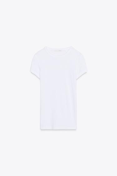Zara 人造絲短袖T恤 - 白色
