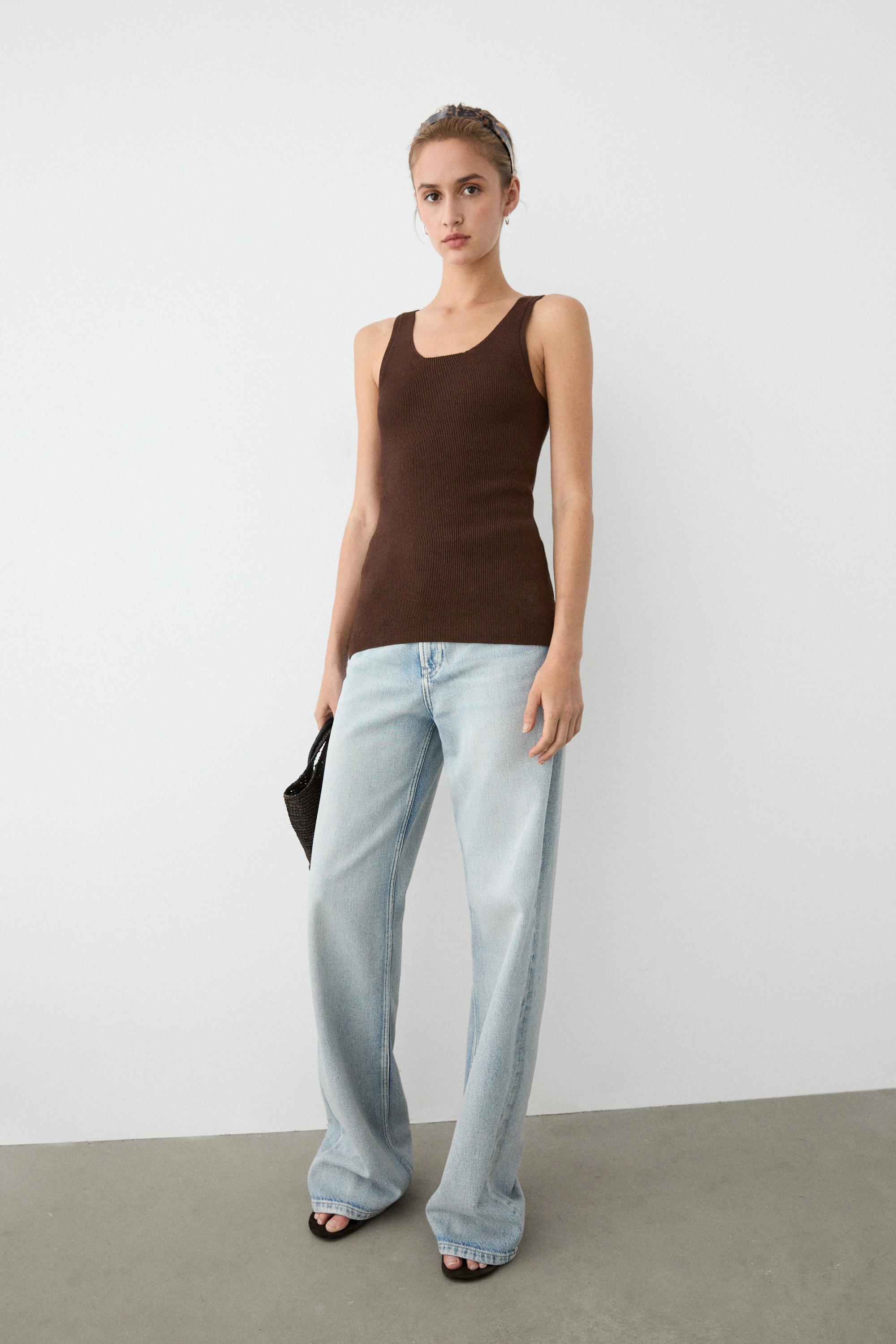 100% cotton ribbed tank top — Brown