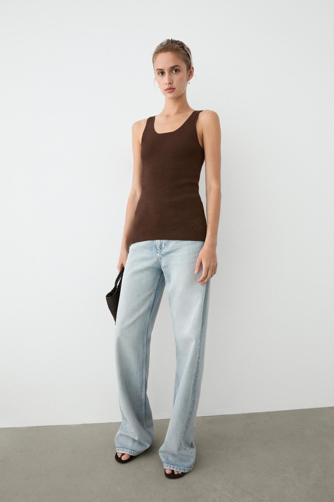 100% cotton ribbed tank top — Brown