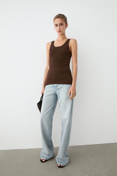 100% cotton ribbed tank top — Brown 1