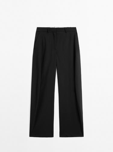 Pantalón ancho con lana - Negro de Zara