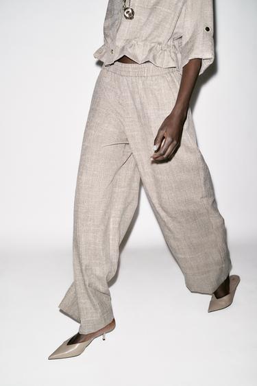 PANTALON LARGE JASPÉ - Sable / Chiné de Zara - Image 2