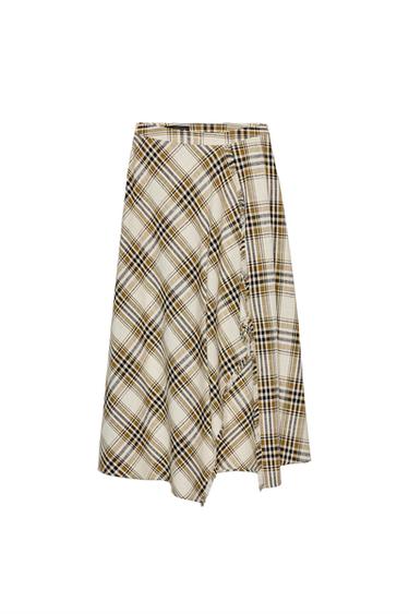 ASYMMETRIC CHECKS MIDI SKIRT