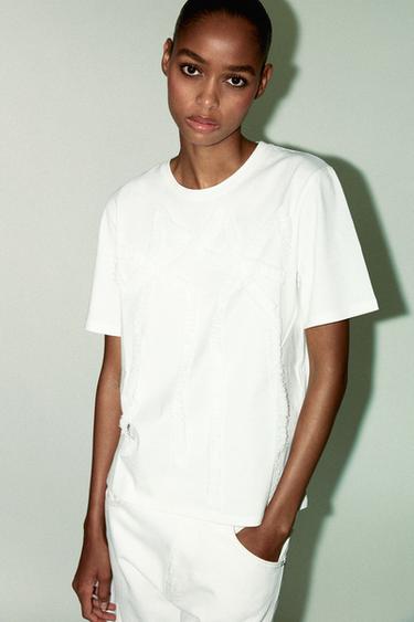 Zara VOLUME RUCHED T-SHIRT - White