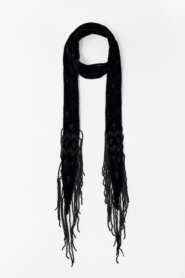 BANDANA GEORGETTE ABALORIOS FLECOS - Negro de Zara