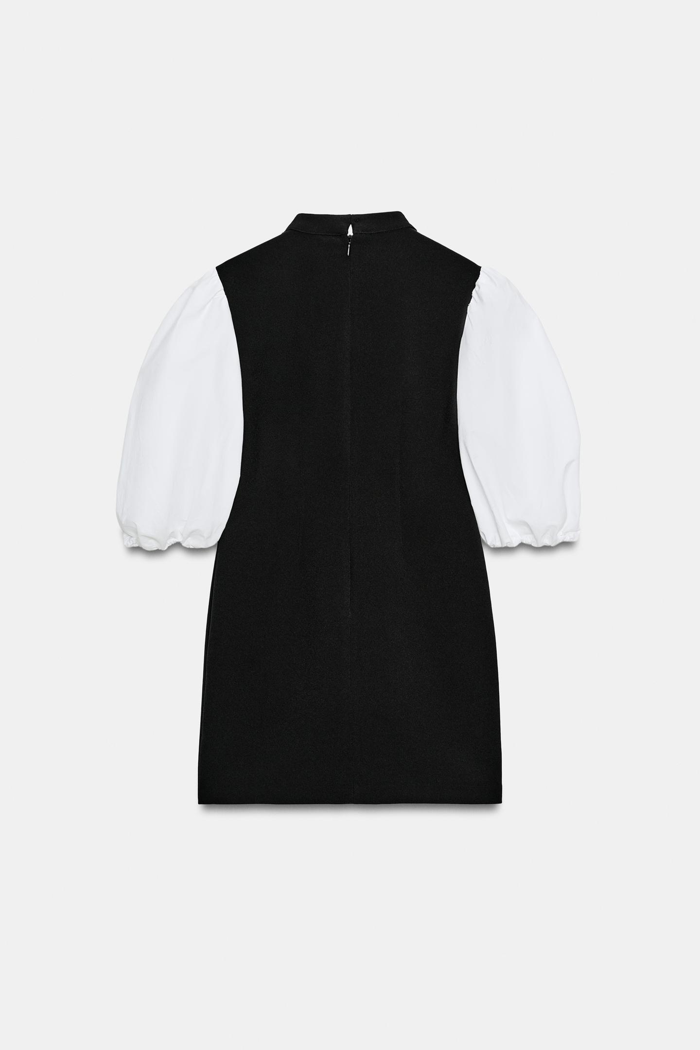 Женское платье Zara Mixed-Fabric Pearl, цвет: Чёрный — фото 6